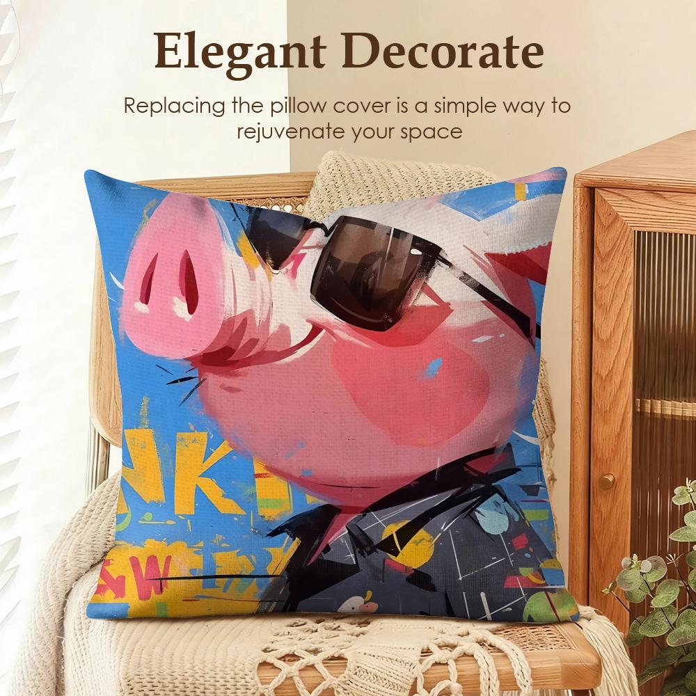Cuscino Decorativo Amici Maialini Carini Divertenti Copricuscino Lino Naturale Tessuto Biologico Stampa Double Face Divano Arredamento Casa Cuscino Regalo