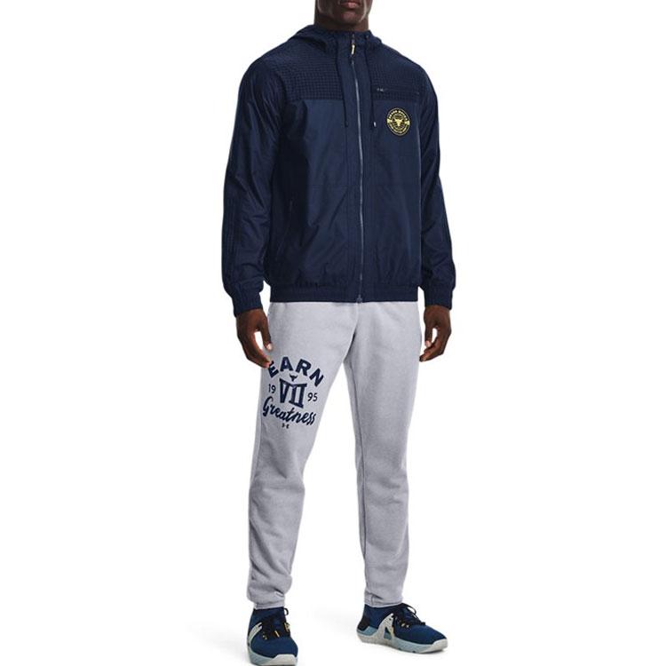 Under Armour Project Rock Casual Printed Hooded Jacket Men Jacket Navy-Blue 1370457-408
