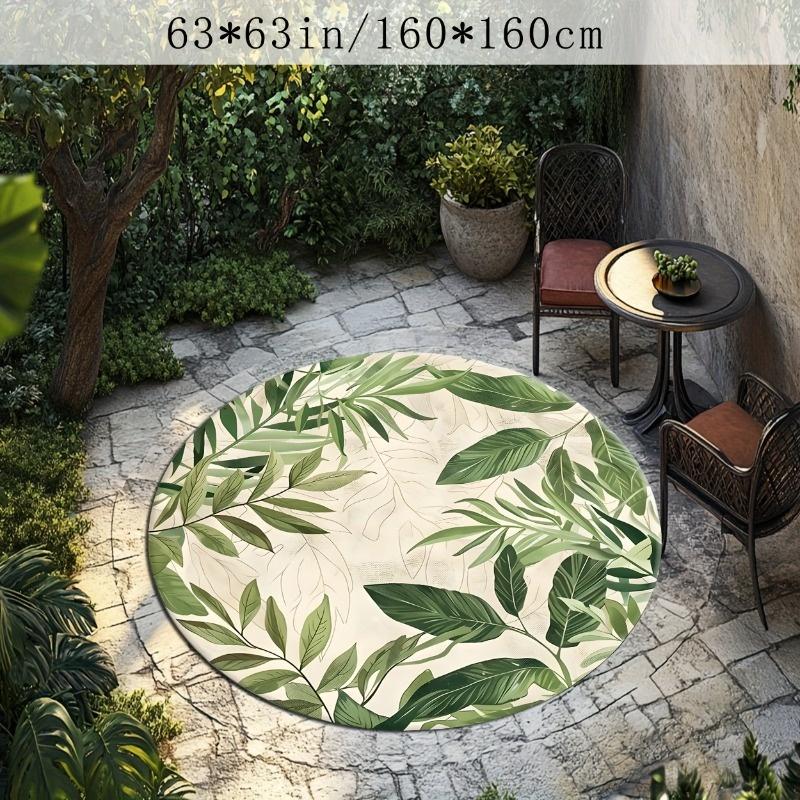 Green Leaf Round Rug Flannel Soft Non Slip Floor Mat Botanical Decor for Living Room Bedroom Outdoor Patio Garden Conservatory