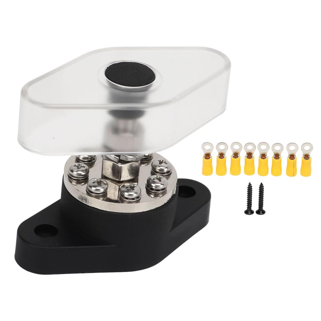 Distribution Stud Junction Post Black 3 8in 300A with Transparent Cover For Motor ATV Ship Electrical Equipment