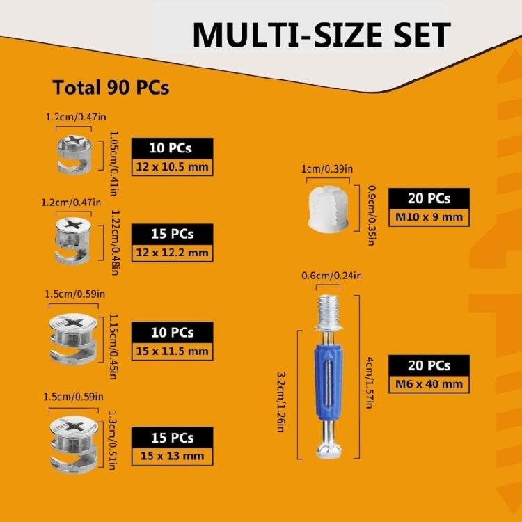 Blocare excentrică, 90 buc. Blocări excentrice pentru conectarea pieselor de mobilier, Conector excentric 3 în 1