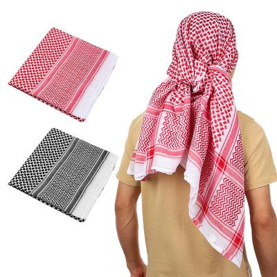 1 Stuks Zwart/Rood Arabische Kafiya Keffiyeh Arabische Moslim Hoofddoek Polyester Arabische Shemagh Nekwikkel voor Volwassenen Palestina Turban Hoeden