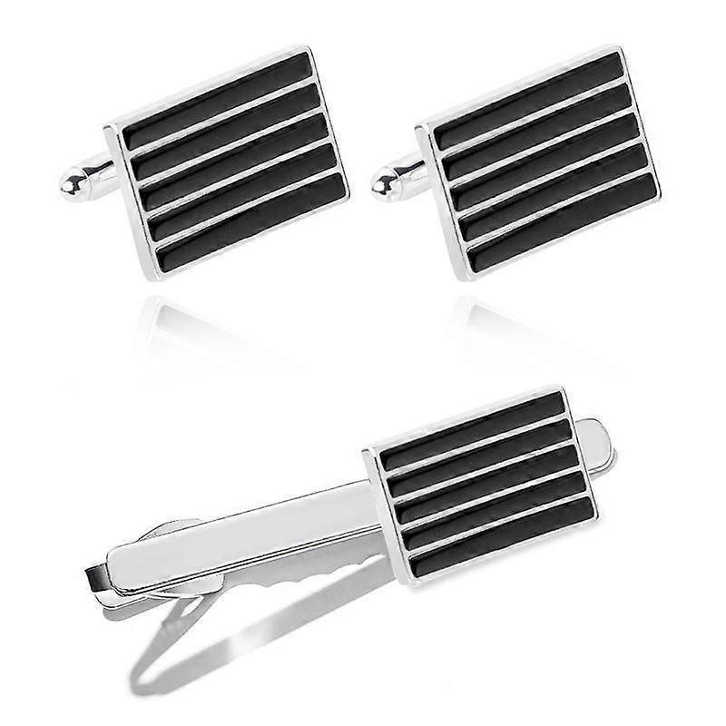 Stylish men's French business shirt, black striped tie clip, cufflinks, source alloy