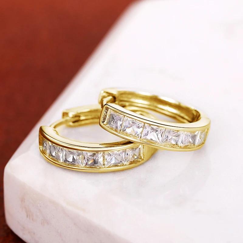 Classic Design Women Hoop Earrings Full with Princess Square CZ Simple and Elegant Female Accessories Versatile Jewelry