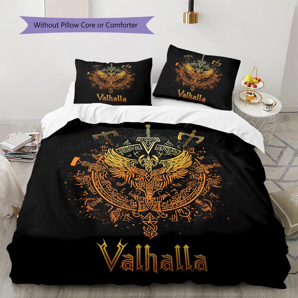 Viking battle axe Pattern Bedding Quilt Set Quilt Cover Pillowcase Home Decoration Gift (1 * duvet cover + 2 * pillowcase, without core)