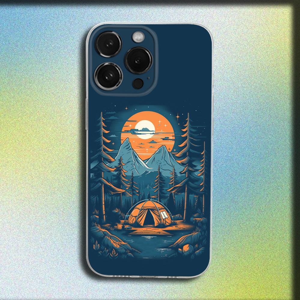 

Mountain Nature Outdoor Camping Phone Case For iPhone 16,15,14,13,12,11 Plus,Pro,Max,XR,XS,X,Plus,SE,Mini Transparent Soft Cover iPhone12mini