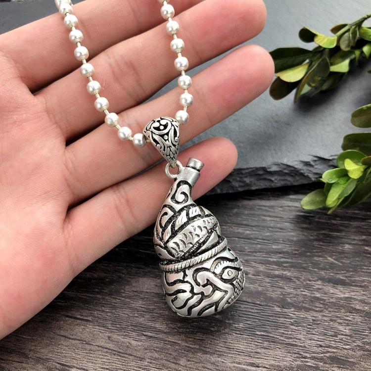 Vintage Thai silver long necklace flower pendant simple long sweater chain accessories women