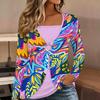 Tops for Women Geometric Pattern Long Sleeve Fake Two‑Piece Top Fall Casual Slim Pullover Women's Long Sleeve Top