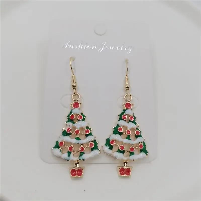Christmas Tree Wreath Crutch Gift Box Santa Claus Snowman Deer Earrings Ladies Long Tassel Circle Accessories Creative Gifts