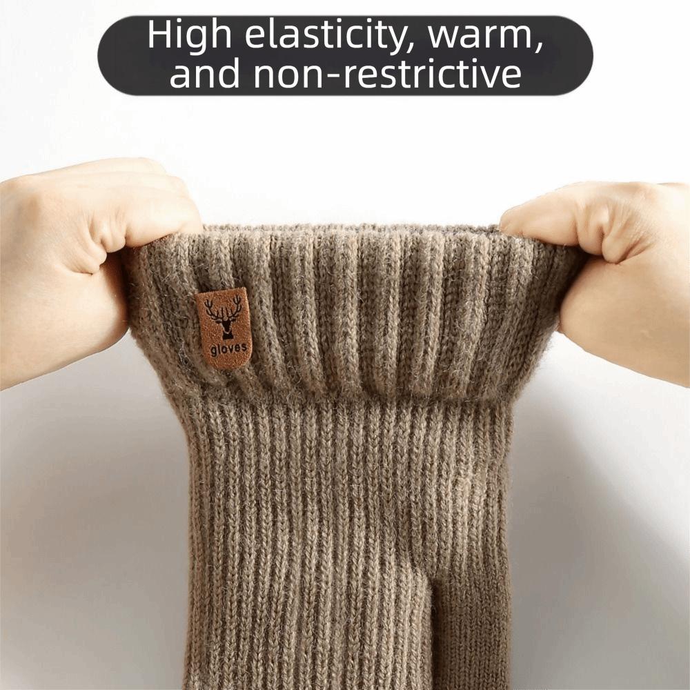 Plush Thickened Warm Finger Mittens Double Layer Warm Knitted Gloves Fashion Gloves Cold Outdoor