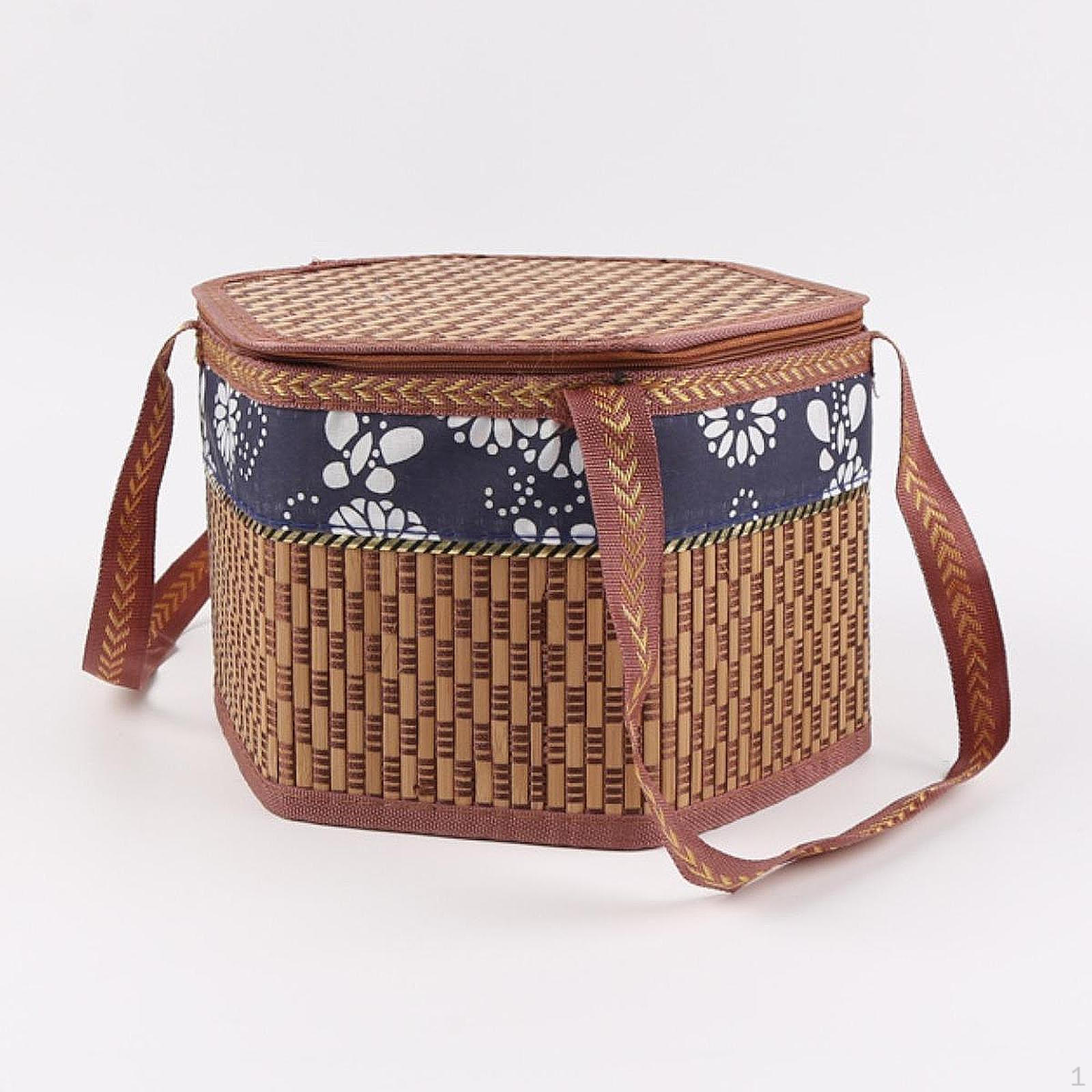 

Бамбуковая плетеная корзина, контейнер для еды, двойные ручки, верхняя ручка, портативная подарочная упаковка с крышкой для Side22cm Height16cm