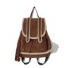 Vintage Furred Edge Drawstring Clamshell Backpack Women Lightweight Plush Schoolbag Suede Lamb Shoulder Bags Brown Rucksack Sac