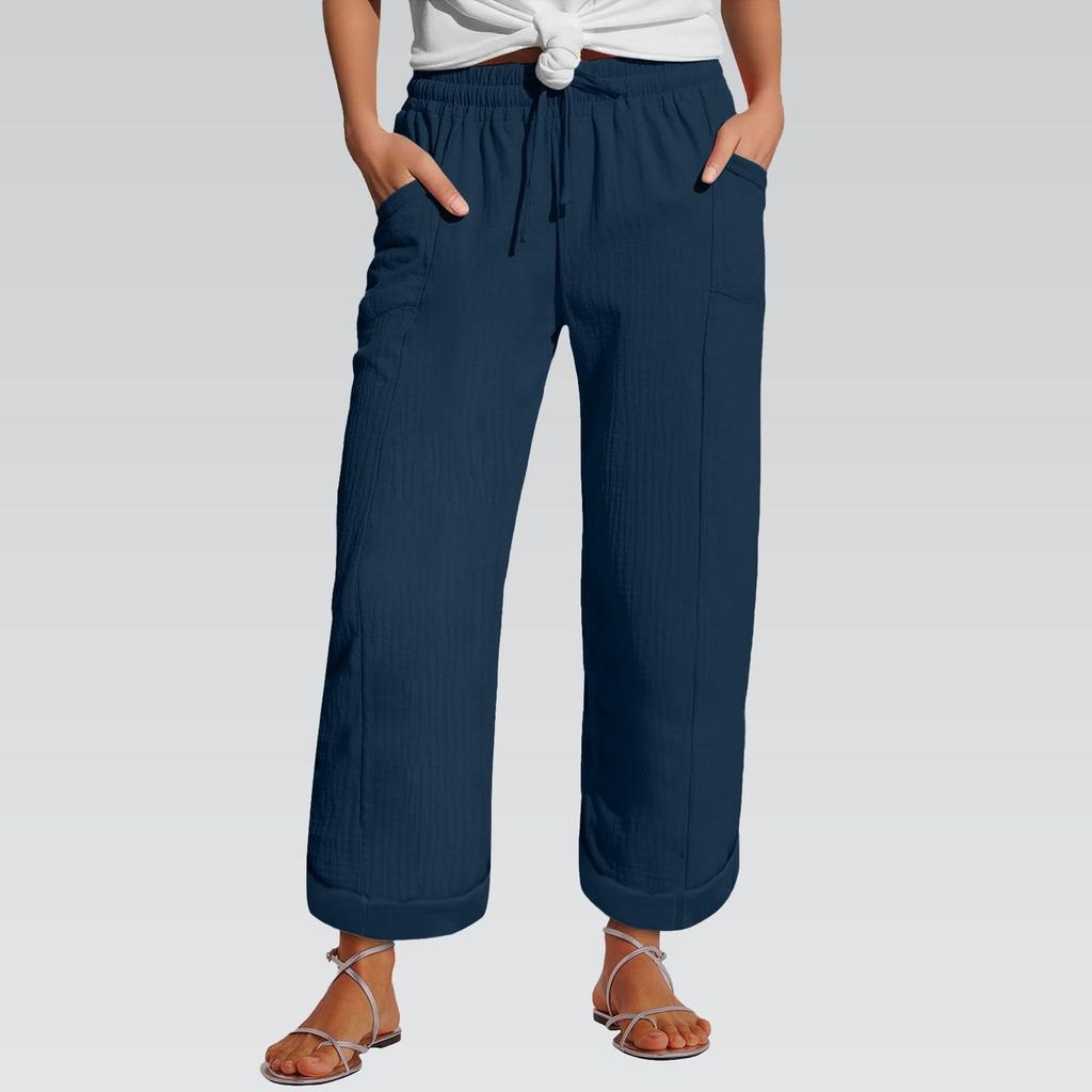 Women's Pants Fashion Casual Pants Solid Color Drawstring High Waist Pants With Pockets