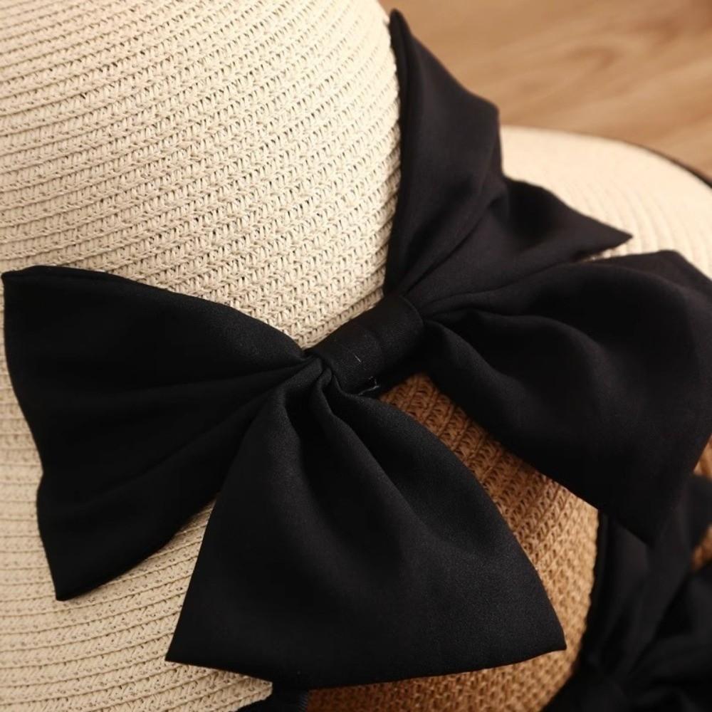 Wide Brim Straw Weave Sun Hat Large Bow Bowknot Sun Cap Elegant Sunscreen Bucket Hat  Beach