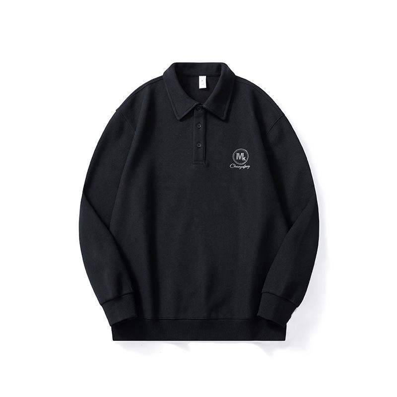 Autumn American Polo Shirt Sweater Men'S Ruffian Handsome Loose Large Size Long Sleeve Black Men'S Casual Top