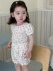 Niedliches Sommer-Pyjama-Set für Mädchen im koreanischen Stil, leichtes Outfit mit floralem Print und Shorts