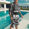 Summer Trend Men's Casual Beach Shorts Short Sleeve Suit 3d Printed Color Gradient Retro O Collar 2 Piece Set Fashionable Casual
