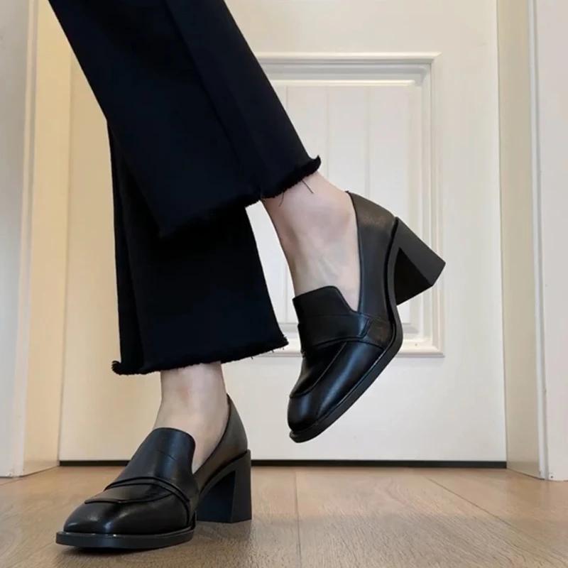 

Винтажные женские лоферы в стиле колледжа, модные, неглубокие, слипоны, элегантные, на толстом каблуке, для работы 40 чёрный