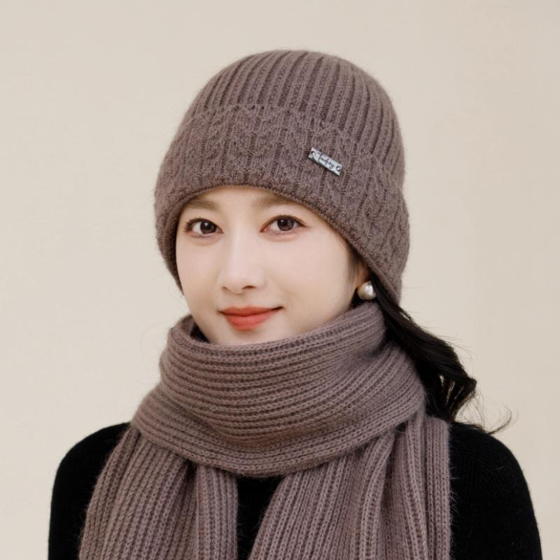 Autumn and Winter Knitted Wool Hat Fleece Thickened Hat Women's Winter Warm Faux Rabbit Fur Beret Headhat