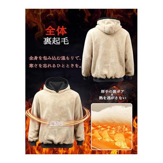 [KEFITEVD] Men's Parka, Winter Clothes, Brushed Lining, Cold Weather Clothing, Running, Pullover, Heavy Weight, Work Wear, Warm, Room Thick,