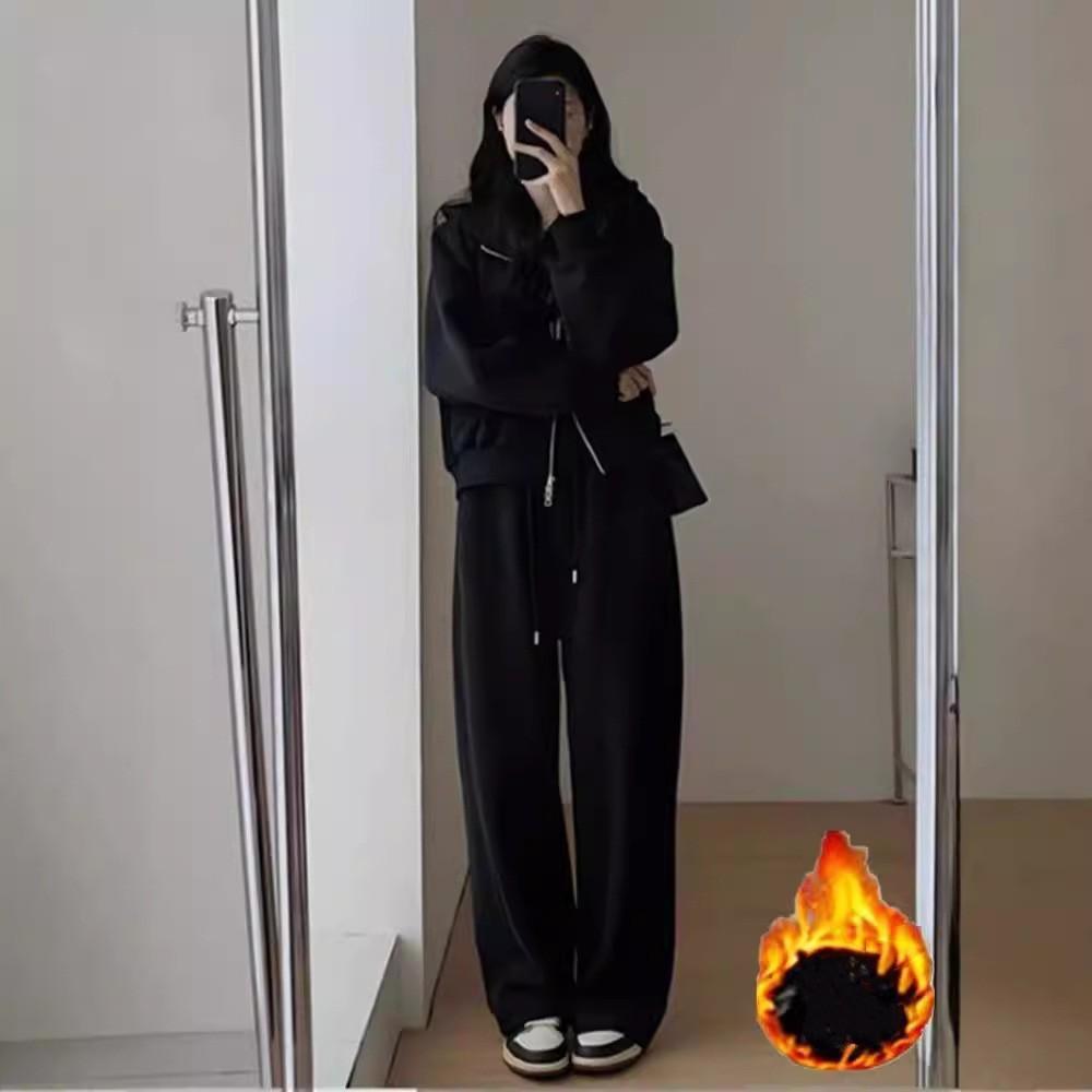 Women's Feminine Slimming & Youthful Casual Sports Set Long-Sleeve Hooded Sweatshirt + Wide-Leg Pants Two-Piece Set