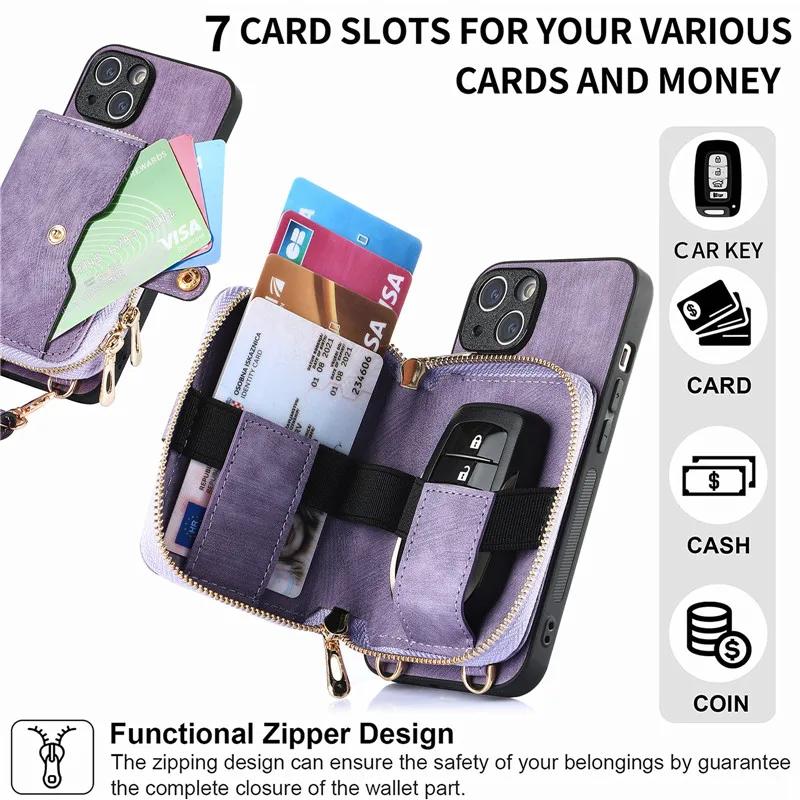 Lanyard Zipper Wallet Phone Case for Samsung Galaxy S25 Edge S24 S23 Ultra S22 S21 S20 FE S10 Plus Note 20 10 Leather Flip Cover