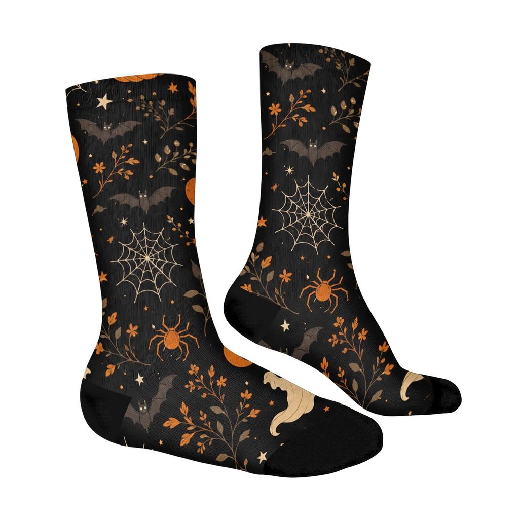 Breathable Comfortable Mid-Calf Socks with Halloween Pattern Unisex Elastic Ankle Support Socks Suitable for Daily Wear and Seasonal Use