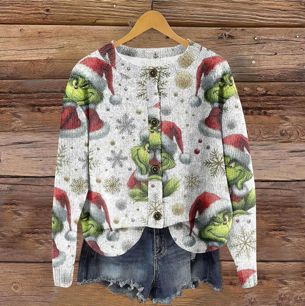 Women's Vintage Knit Button Print Cardigan Jacket