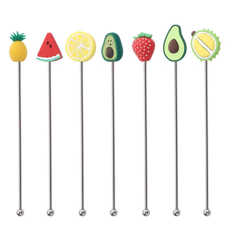 Silikonová hlava ovoce Nerezová míchací tyč Dlouhá rukojeť Koktejlové nápoje Míchací tyčinky Mixér Barové náčiní Muddler Barové doplňky