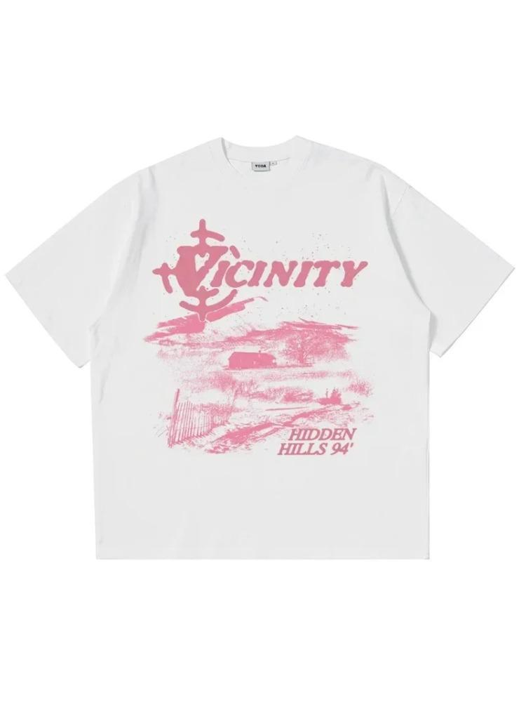Vicinity Print Women's T-Shirts Oversized Korean Fashion Vintage Graphic Y2k Tops Short Sleeve Tees Harajuku Aesthetic Clothing