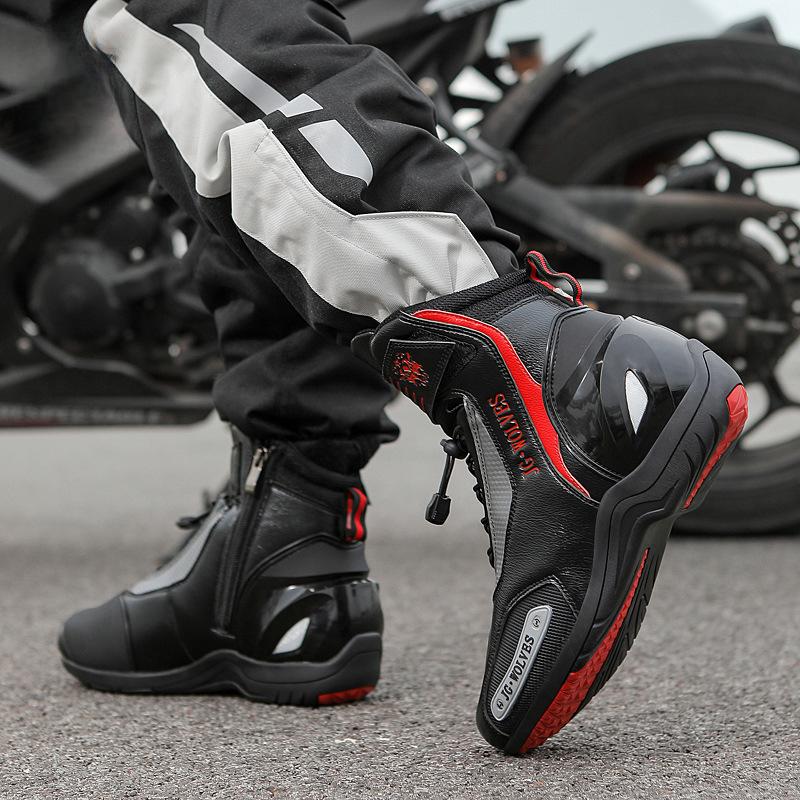 Oryginalne skórzane buty motocyklowe, buty motocyklowe do jazdy, męskie całoroczne buty motocyklowe terenowe, buty wyścigowe do kostki