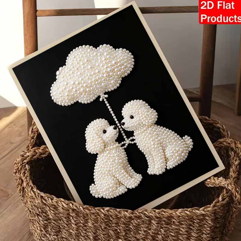5D DIY Pearl Art Kit Cute Poodle With Cloud Theme Decor Home Wall Decoration