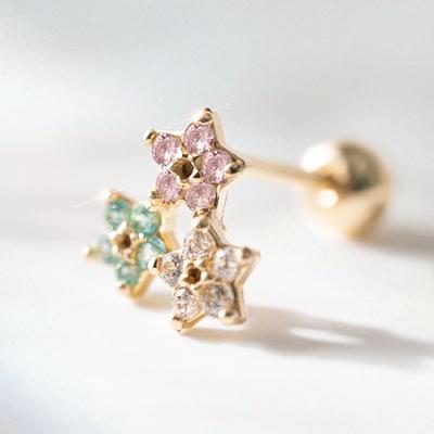 14K Złoto Gwiazda Kwiatek Mini Kwiatek Cyrkonia Piercing Płatka Ucha Sztanga Kolczyki Stożkowe