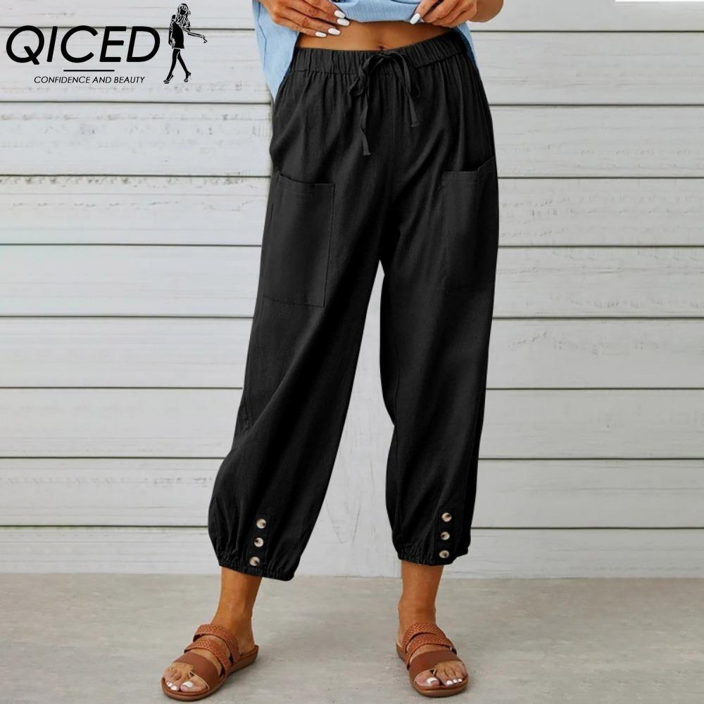 QICED 12 Color Women's Fashion Casual Solid Color Print Pants & Capris