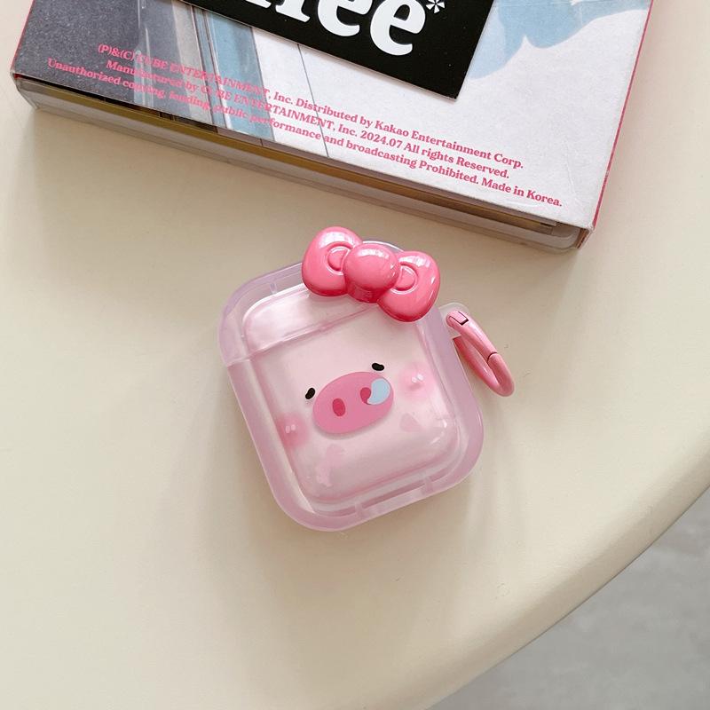 Three-dimensional Bow Piggy Cute Cartoon AirPodspro1 Earphone Cover Is Suitable for Apple Protective Case 1st Generation Silicone