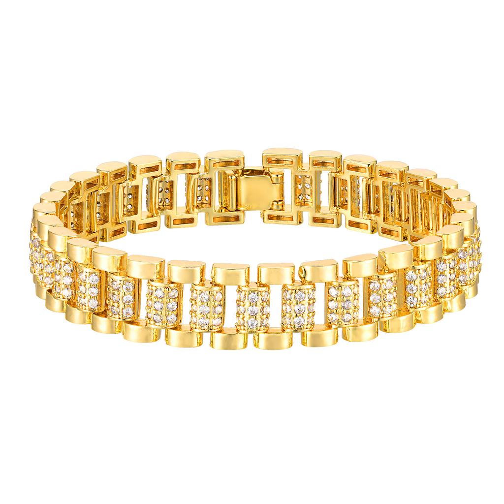 Vergoldetes Zirkonia Gliederketten Armband, Metallketten Uhrenarmband Stapelbares Armband, Modischer Charm Schmuck für Damen Geschenk