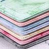 PU ID Card Holder Transparent Badge Holder With Card Slot Three Fold Card Holder Marble Patterned Neck Hanging Card Sleeve