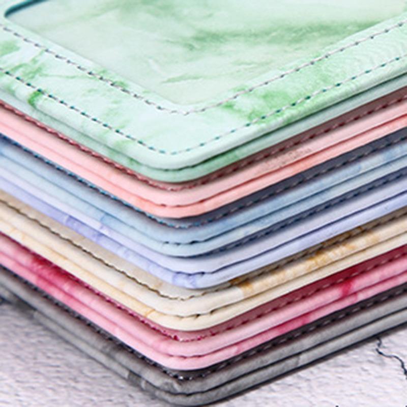 PU ID Card Holder Transparent Badge Holder With Card Slot Three Fold Card Holder Marble Patterned Neck Hanging Card Sleeve