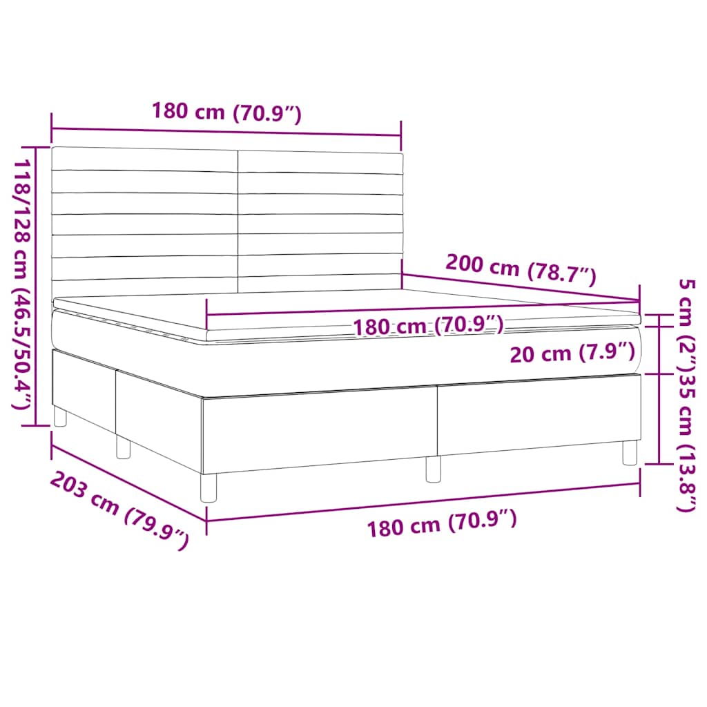 Box Spring Bed with Mattress Dark Brown 180 X 200 Cm Fabric