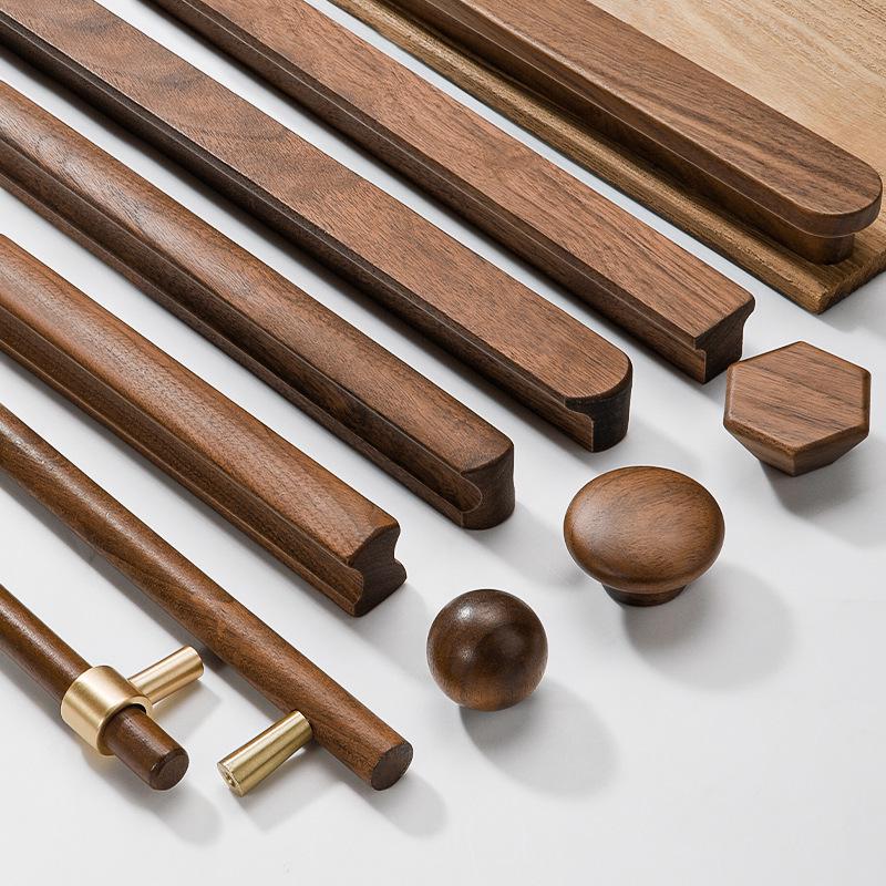 Maniglia per armadio minimalista giapponese in legno massello con impugnatura in noce