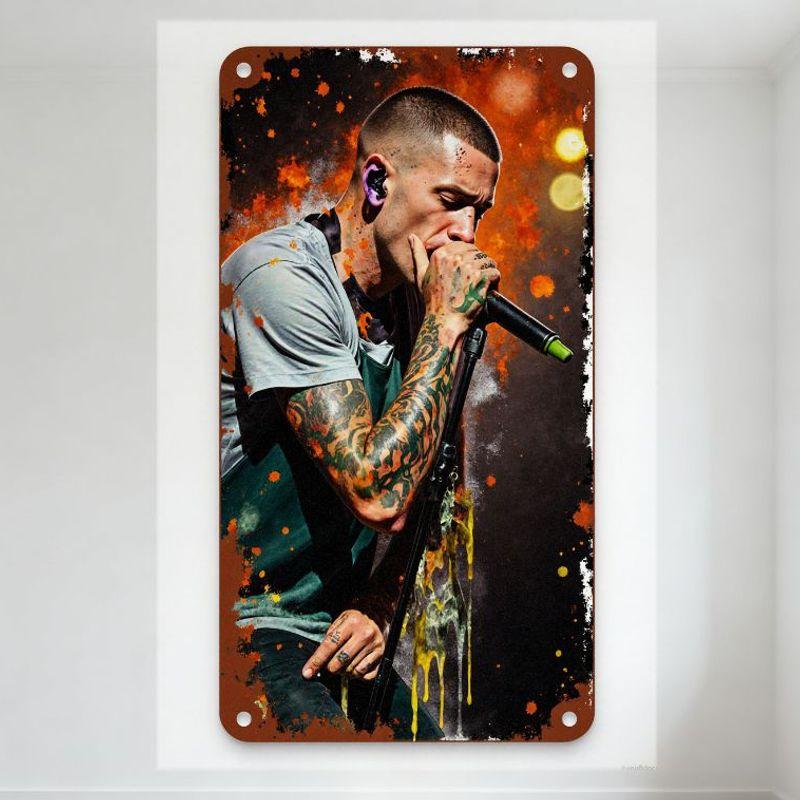 Tattooed Man Stage Performance Metal Tin Sign Distressed Vintage Art Plaque for Man Cave Bar Cafe Home Decor with Orange Yellow 20x30cm(7.8x11.8inch)