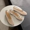 Krazing Pot Air Mesh Sheep Skin Flat with Crystal Beading Round Toe Jelly Shoes Embroidery Summer Size 42 Women Flats