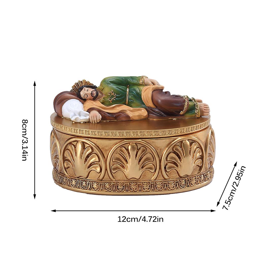 St Joseph Resin Statue Vintage Style Non-Fading Religion Sculpture Retro Jewelry Box Decorative Desktop Figurine