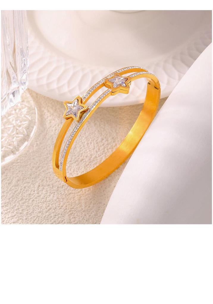 Geometric Rhinestone Inlaid Gold-Plated Titanium Bracelet - Stylish, Light Luxury, Versatile Design