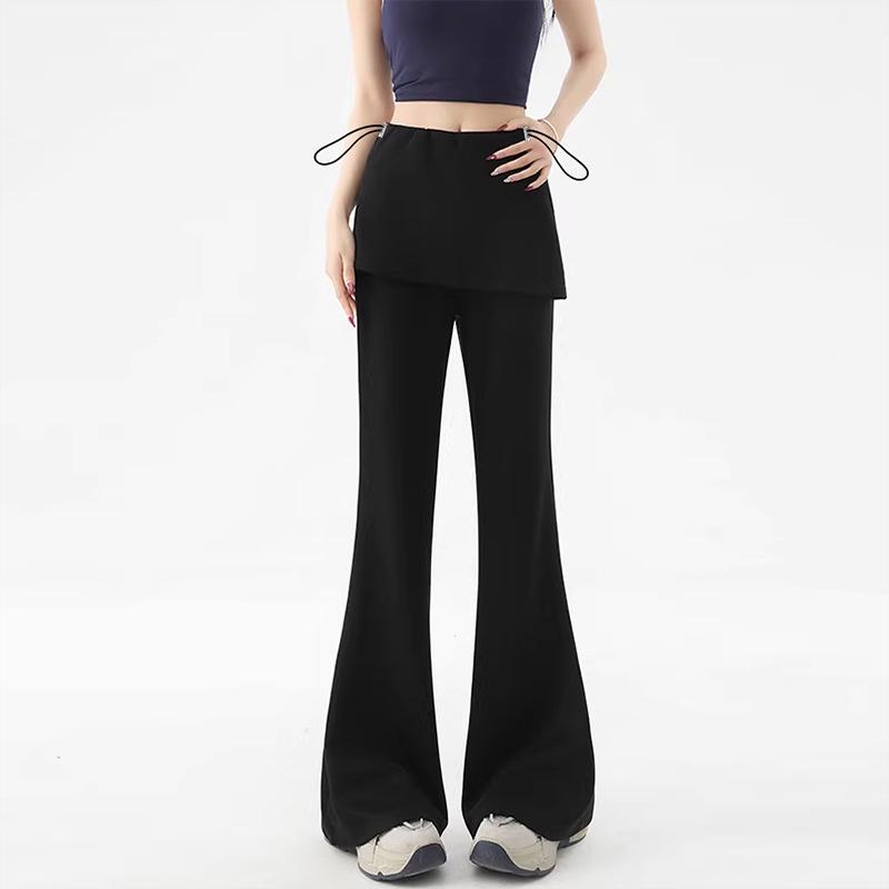 2026 Spring/Summer Maternity Slimming Micro Flare Butt Cover Two-Piece Casual Pants 2XL чёрный