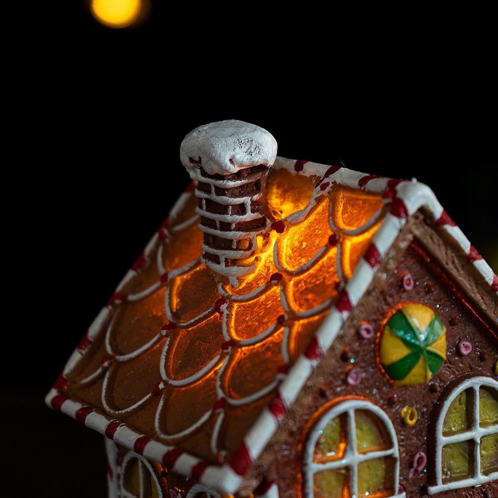 Resin Gingerbread House Ornament Luminous Gingerbread House Figurines Gift