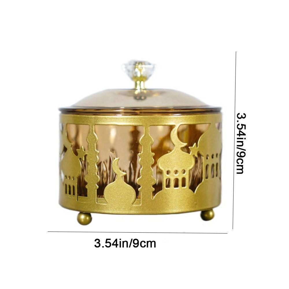 Runde Metallburg Obstschale Kreative EID Mubarak Eisen Kareem Süßigkeiten Dessertschale mit Deckel Muslimische Snack Obstschale Snacks