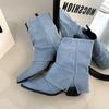 Fashion Denim Ankle Boots For Women Luxury For Women's Shoes PU Leather Women HIgh Heels High Quality Woman Shoes Booties