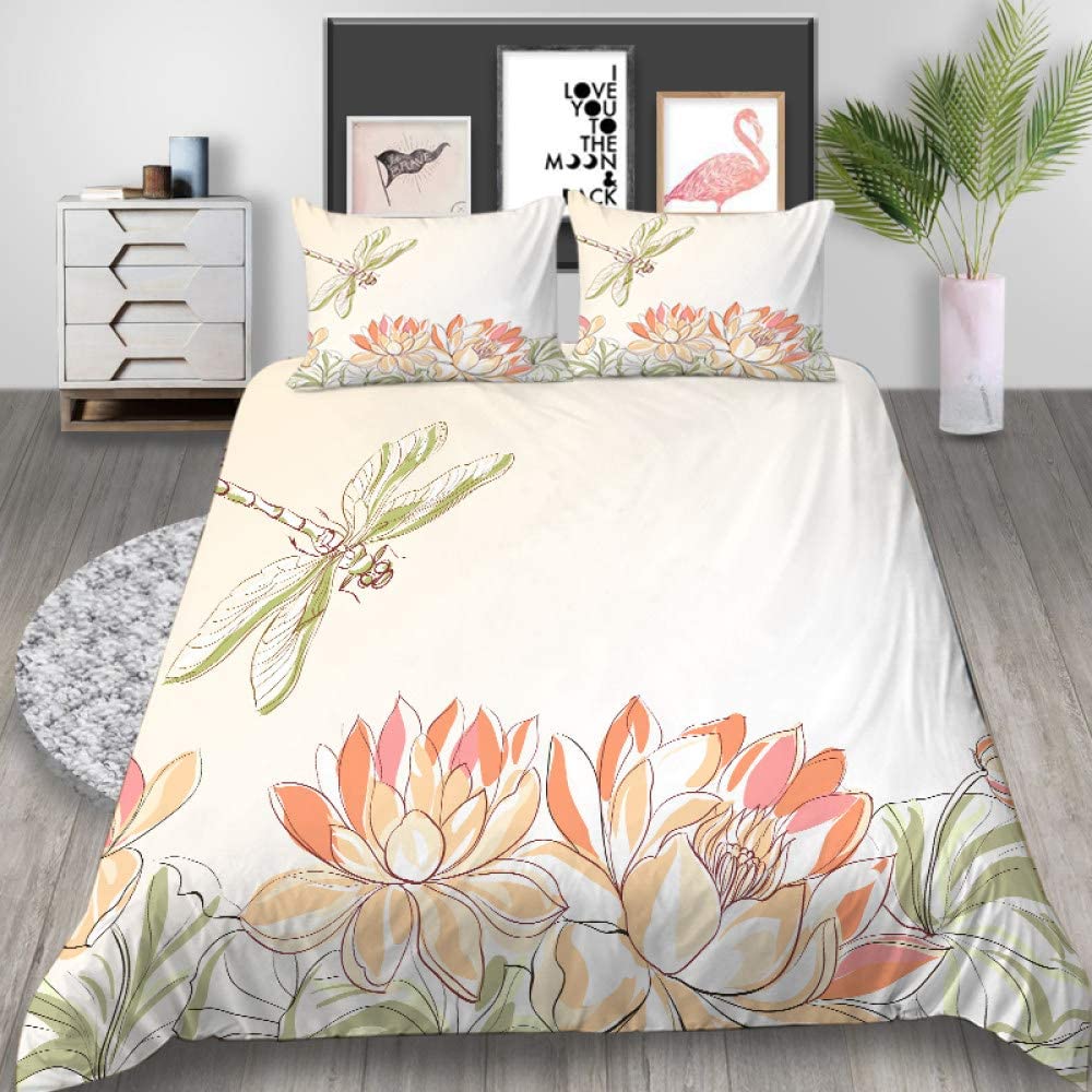 Dragonfly Duvet Cover Set King Queen Full Size Polyester Comforter Cover Watercolour Style For Kids Teens Adults With Pillowcase