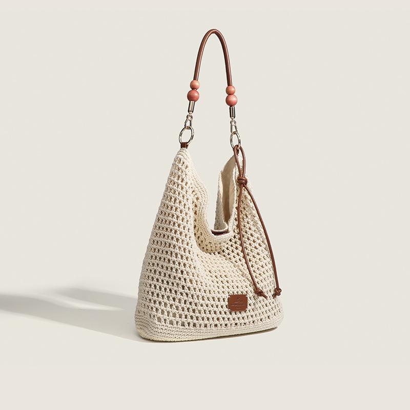 2025 New Woven Women Handbags Large Capacity Tote Bag Beach Knitting Shoulder Bags For Ladies Straw Weaving Shopping Bag With Ornament